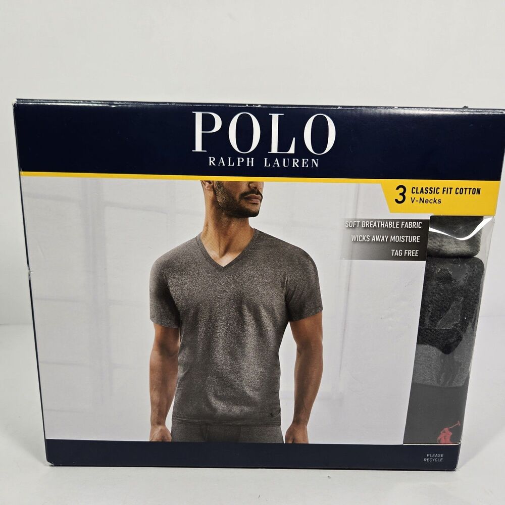 Polo Ralph Lauren Mens Medium Classic Fit Cotton V-Neck Shirts 3 PACK M